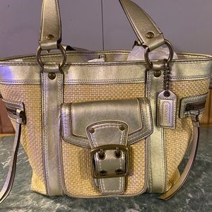 COACH LEGACY STRAW AND GOLD TOTE BASKET XL!
